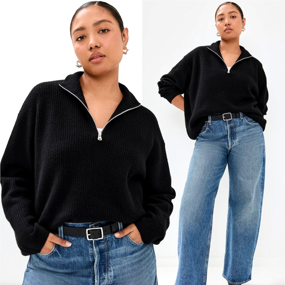 Jenni Kayne XXL 100% Cashmere Half Zip Fisherman Sweater $495 Ribbed Black - Picture 4 of 11